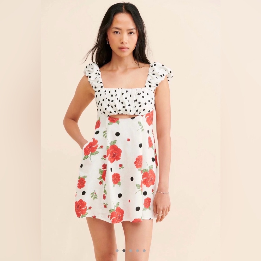 Mixed Print Bom Bom Mini Dress MSRP $128
